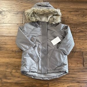 New Old Navy Kids jacket coat sherpa faux fur trim hood grey size 4T